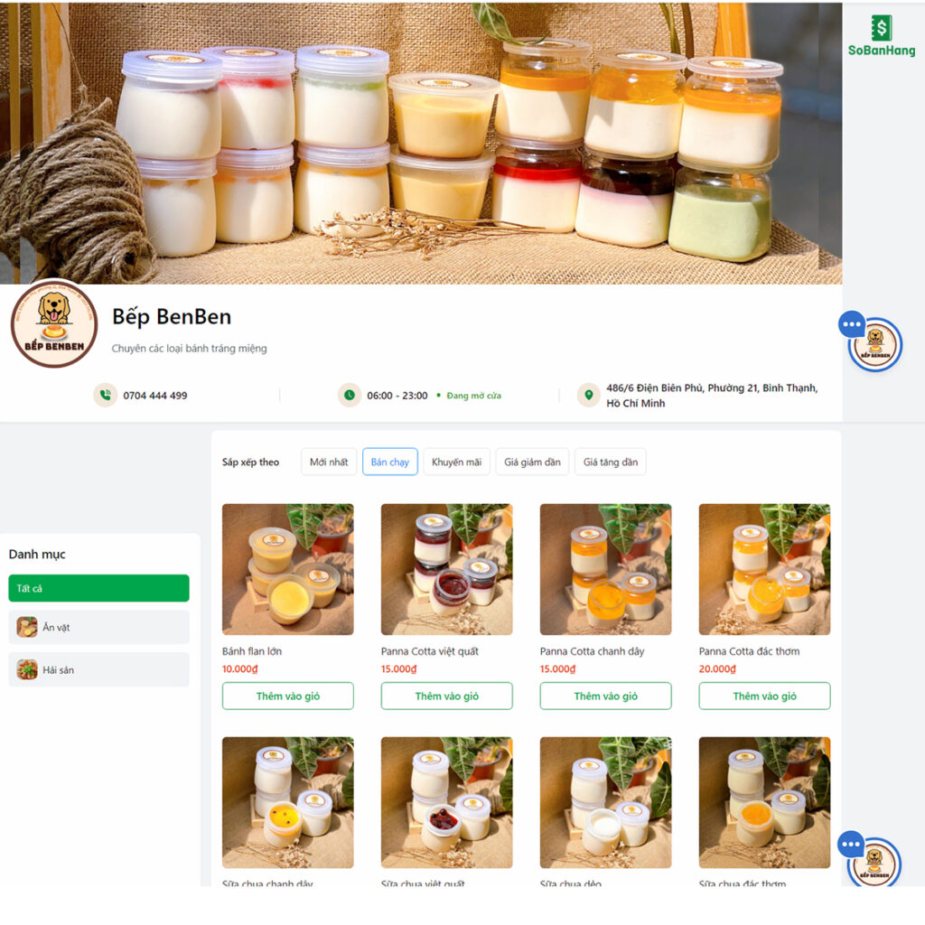 Hình ảnh trang web bán hàng của anh Việt Anh - Chủ cửa hàng Bếp BenBen, ảnh chụp màn hình.