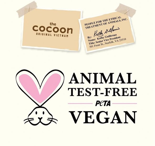 Chứng nhận không thử nghiệm sản phẩm trên động vật - thuần chay
Nguồn: Cocoon Việt Nam