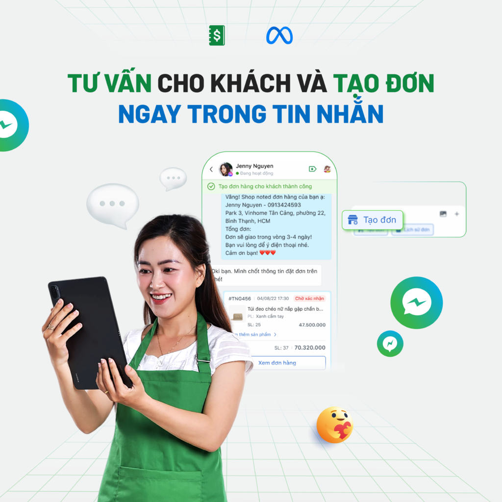 Tư vấn và tạo đơn cho khách ngay trong tin nhắn Sổ Bán Hàng