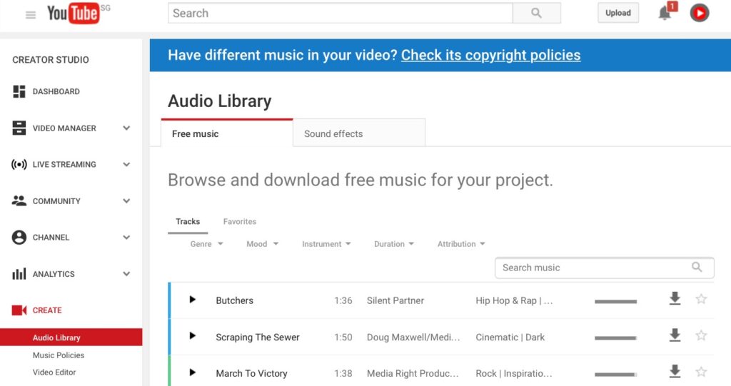 Hình: YouTube Audio Library
Nguồn: Internet