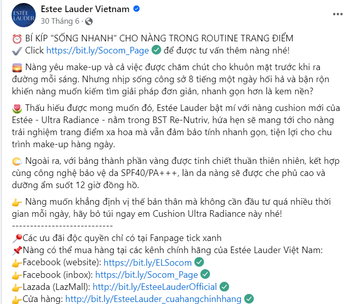 Hình: Giật tít câu view
Nguồn: Estee Lauder Vietnam