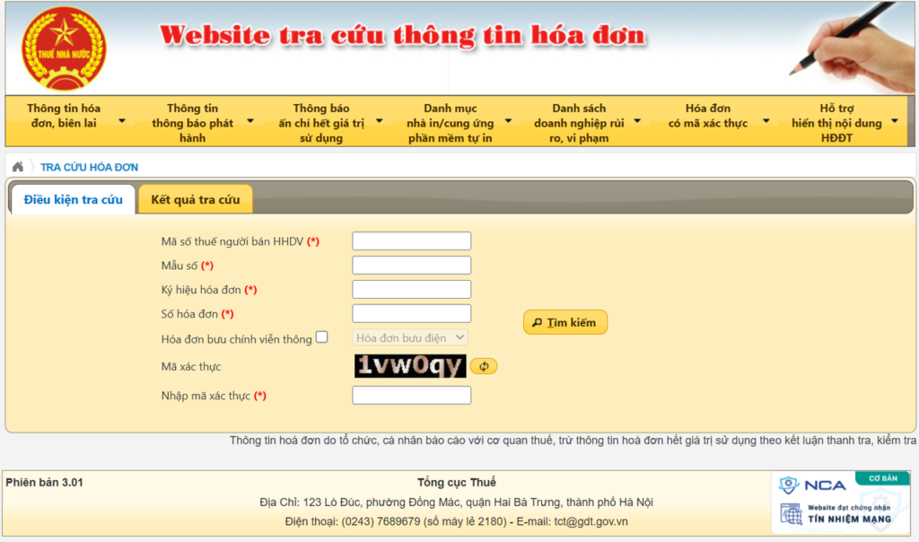 Tra cứu hóa đơn điện tử- cách 1