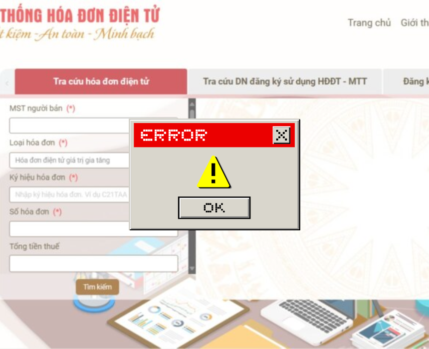 lỗi khi tra cứu số hóa đơn điện tử