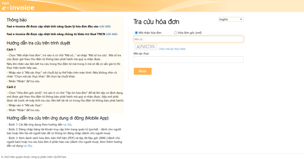 Tra cứu Fast e-Invoice