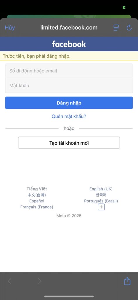 đăng nhập bằng Facebook