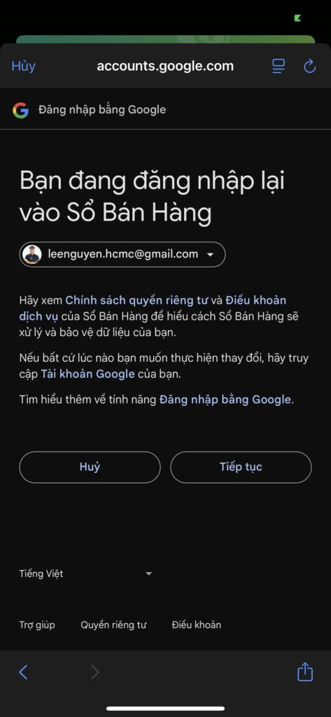 đăng nhập bằng tài khoản google