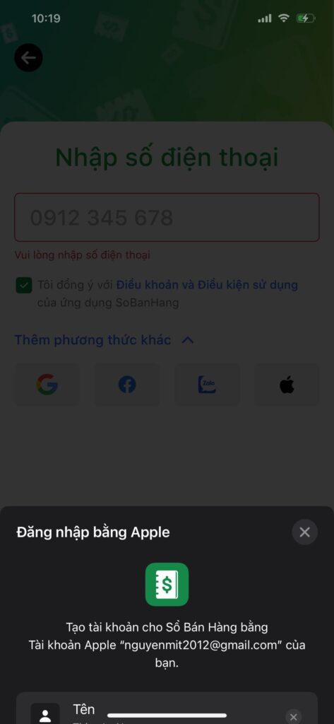 đăng nhập bằng tài khaorn Apple