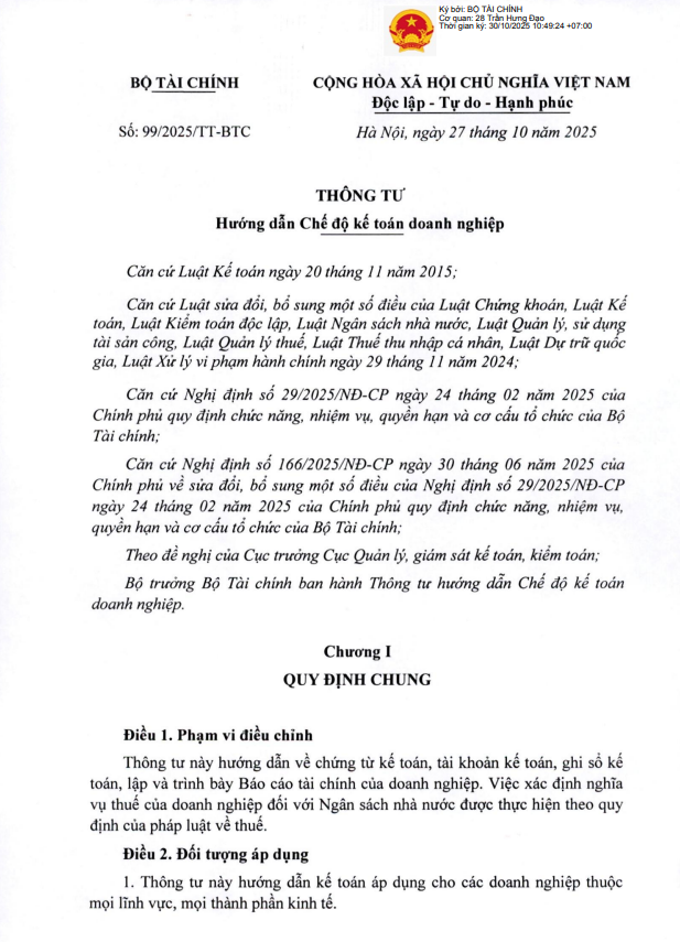 Thông tư 99/2025/TT-BTC