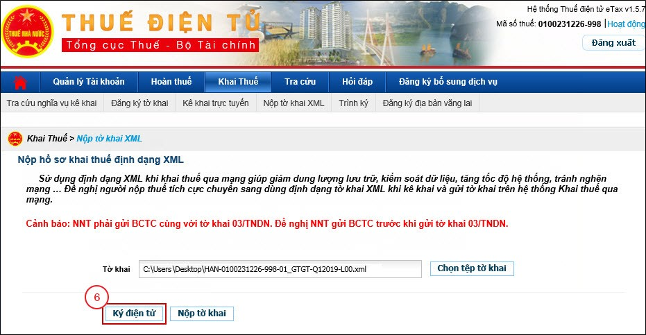 cach nop to khai thue dien tu