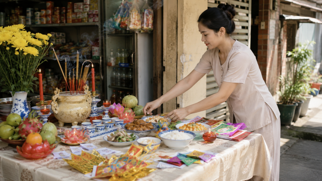 chủ shop kinh doanh chuẩn bị bàn cúng cô hồn Những ngày kiêng kỵ trong tháng cô hồn